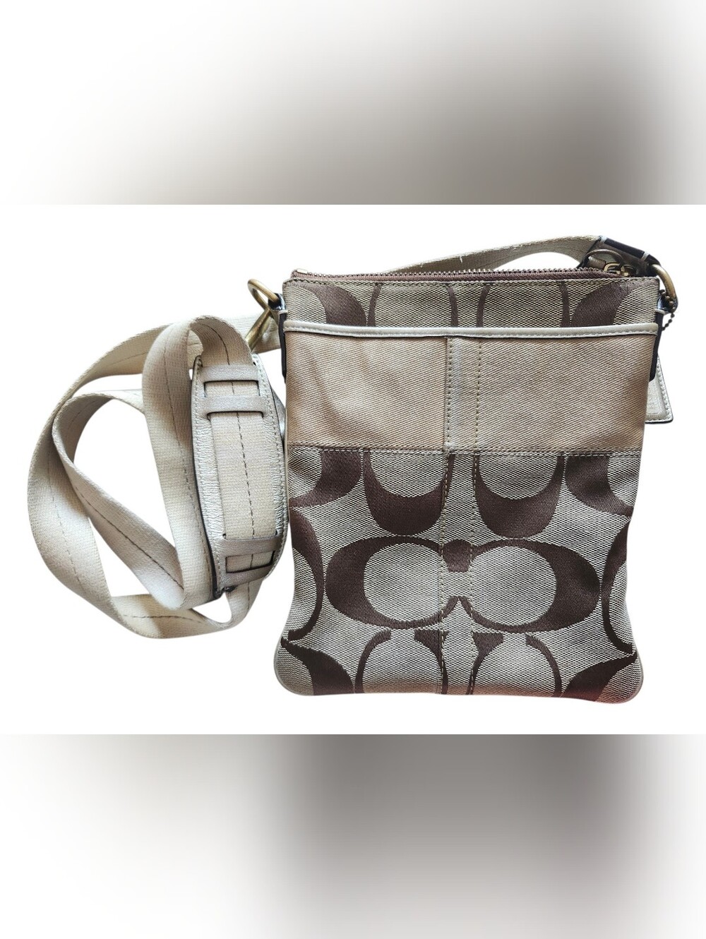 Coach Vintage Signature Stripe Swingpack Crossbody Bag in Beige/Brown